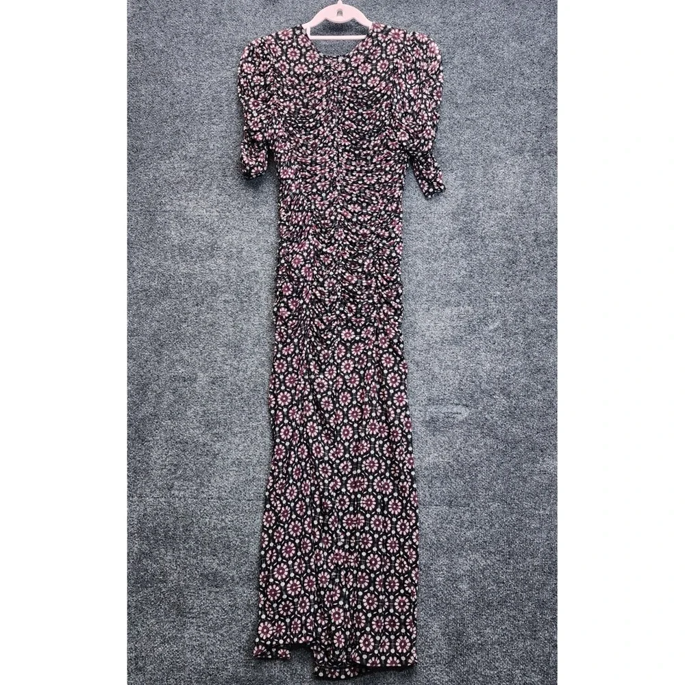 Free People Briella Women Boho Floral Mesh Ruched Puff Sleeve Maxi Dress M Y2K